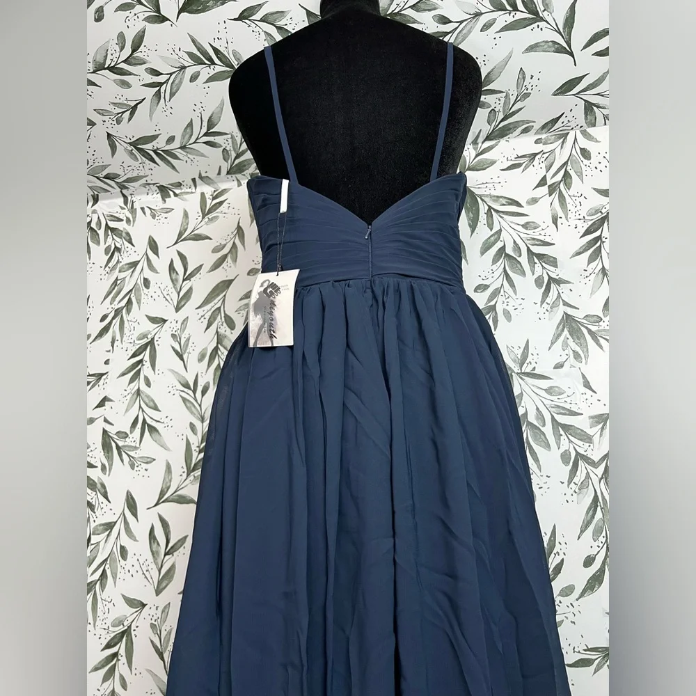 Elegant Navy Blue Evening Gown Bridesmaid Wedding Gala Sz S 6 Maxi NWT #C Plated - Picture 12 of 15